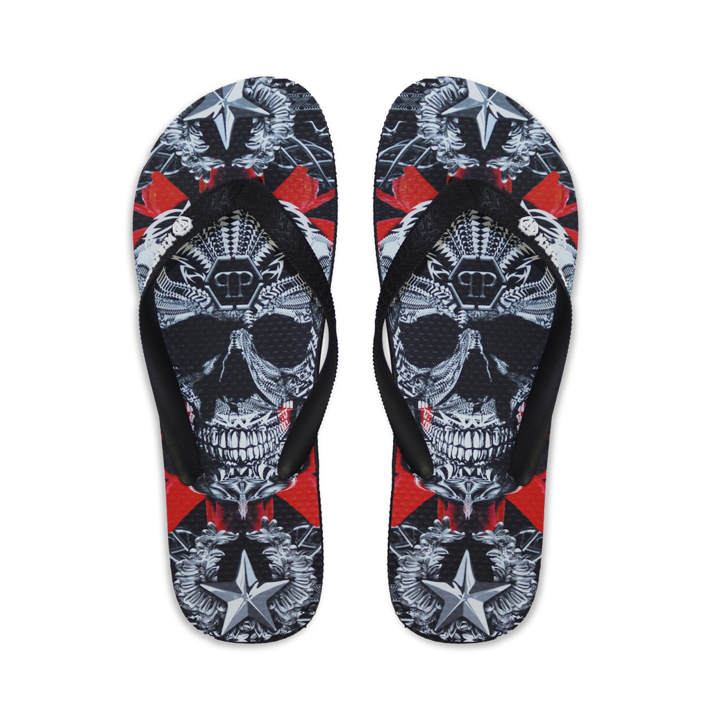 Flipflops Philipp Plein Totenkopf-Print Badeschlappen Strand Luxury Sandalen