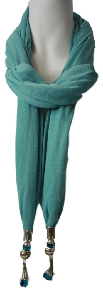 Damen Schal mit Schmuck-Stein Halstuch Türkis