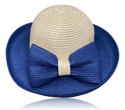 [180] Knautschbarer Damenhut Hut Sommerhut Strohhut mit blauem Schleifband von Hawkins